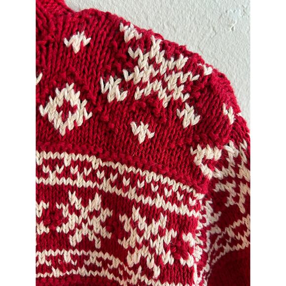 Ralph Lauren Vintage Hand Knit Red & Ivory Snowflake Mock Neck Ski Sweater Small - Picture 4 of 13